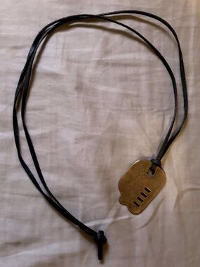 Brass Pendant Necklace on Black Leather Cord